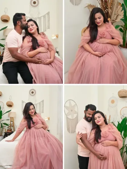 A collection of four beautiful moments from a Boho-themed couple's shoot. The images showcase different interactions and poses, all filled with warmth and affection.