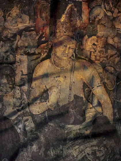 Another powerful image from the Ajanta caves that served as inspiration. The goal was to capture the texture, emotion, and historical weight of these paintings and reimagine them for contemporary furniture and art pieces.
