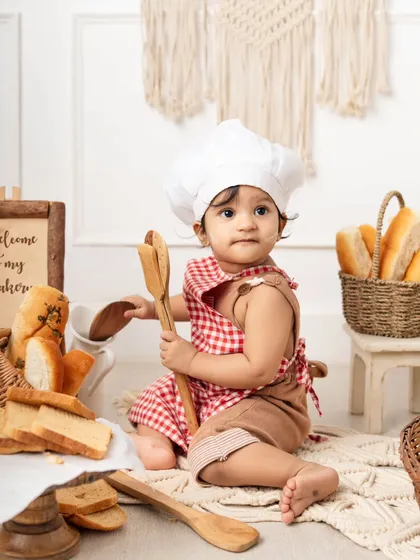 Introducing the little baker. I love creating these playful and imaginative themes that bring out your baby's personality.
