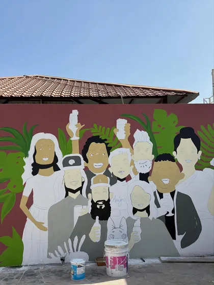 The mural in progress, with the base colors blocked in. This was a fun piece to start the new year.
