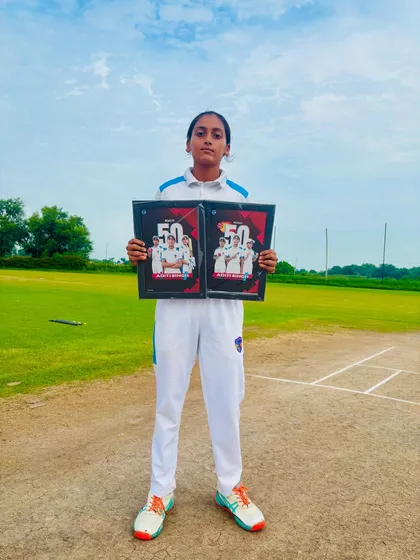 Congratulations, Aditi. Celebrating her achievement of 50 matches and 50 wickets. A true example of girl power.