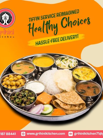 Another look at my reimagined tiffin service. I focus on providing healthy choices with convenient, hassle-free delivery, as shown by this well-balanced thali.