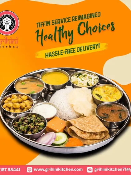 Another look at my reimagined tiffin service. I focus on providing healthy choices with convenient, hassle-free delivery, as shown by this well-balanced thali.