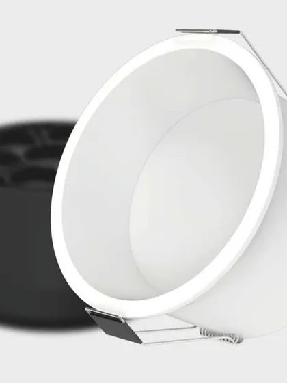 A modern recessed light with a glowing edge. This design provides a softer look than traditional spotlights and is available in 12W and 18W versions.