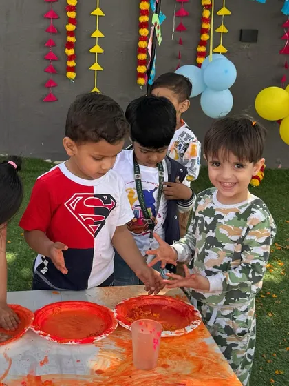 The joy of Holi is in the shared laughter and colours. Our little stars get their hands messy with safe, organic colours, celebrating the festival of spring with pure delight.