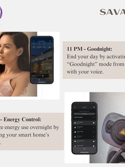 End your day with a "Goodnight" scene at 11 PM, activated by voice from your bed. At 12 AM, the system optimizes energy use overnight by managing your home's settings.