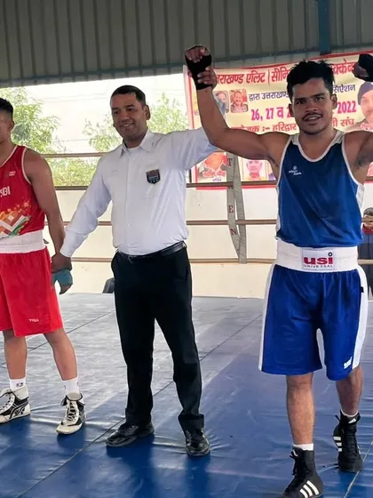 Rahul 'Khadku' Singh's victory moment at the Uttarakhand Senior Boxing Championship in Haridwar.
