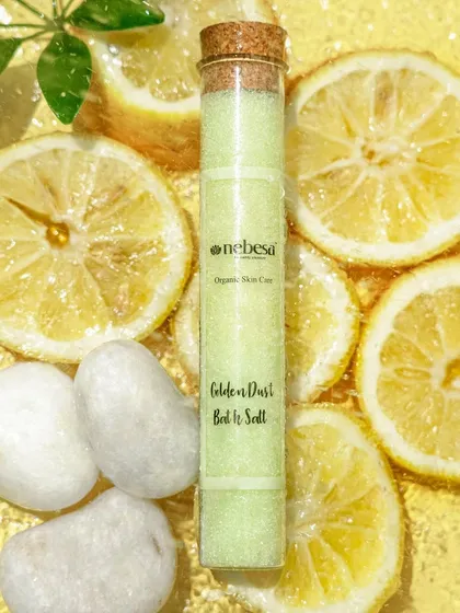 Learn to make your own bath salts, like this Golden Dust bath salt infused with lemongrass essential oil. It is a simple luxury that can turn your bath into a spa-like experience.