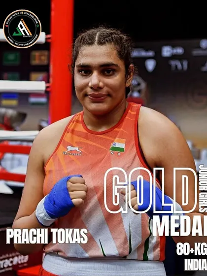 We don't just train, we create champions. Here is our star, Prachi Tokas, after winning the Gold Medal in the 80+ KG category at the Asian School Girls Boxing Championship. This is the level we aim for.