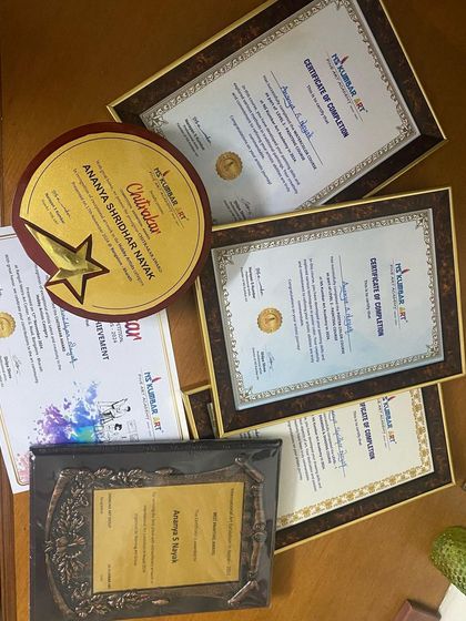 A collection of certificates and awards won by our student Ananya Shridhar Nayak. This is the result of dedication, talent, and the right mentorship.