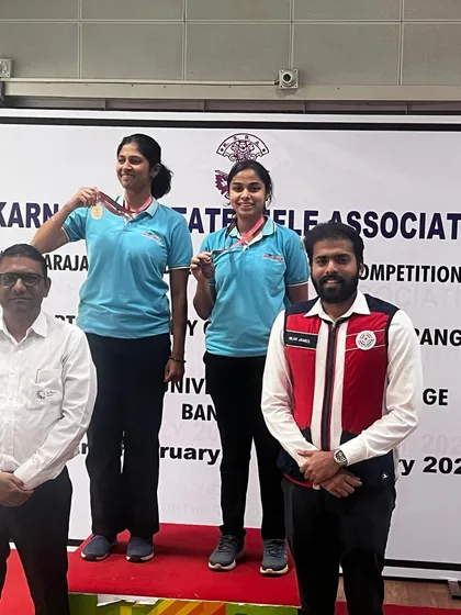 Rohita and Rishika on the podium after their medal wins in the 25M junior event.