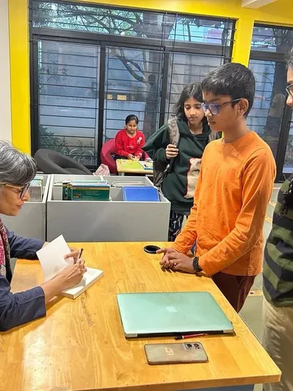 We were honored to host award-winning author Mandira Shah for an intimate session during our National Library Week. The children were captivated as she discussed her book 'Children of the Hidden Land' and shared her writing journey.