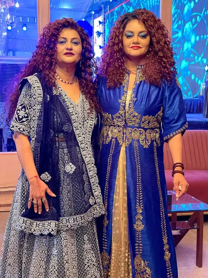 Our day four outfits, a beautiful combination of royal blue and silver. We love experimenting with different styles and colors.