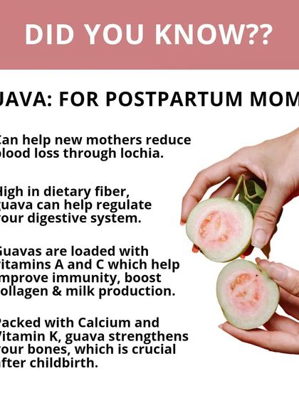 Did you know guava is a superfood for postpartum moms? It's high in fiber and vitamins, can help reduce blood loss, and strengthens your bones. A great addition to your recovery diet.