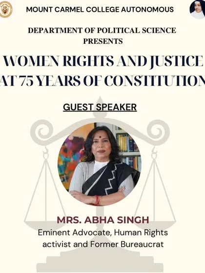 The official poster for my guest lecture at Mount Carmel College. The topic was a deep dive into what our Constitution promised for women and the reality of what we have achieved.