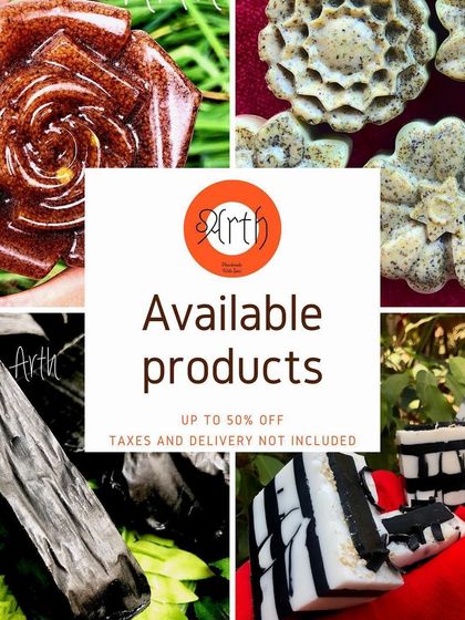 A collage of some of my available products, including the rose-shaped coffee soap and the activated charcoal bar. I often have sales, so keep an eye out for special offers!