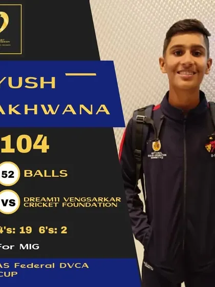 Ayush Makhwana slams an enigmatic 52-ball 104 for MIG in the U16 Cup.