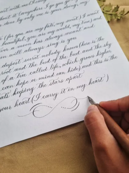 Sometimes, the beauty is in the simplicity of the words and the elegance of the script. This is a close-up of a poem I scribed for a 10th anniversary, using classic pointed pen calligraphy to let the powerful words shine.