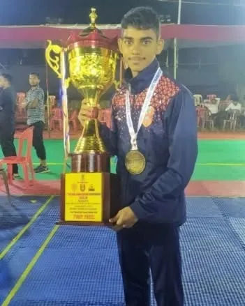 Sudarshan Balbhim Chavan after winning gold at the 67th National School Kho-Kho competition.
