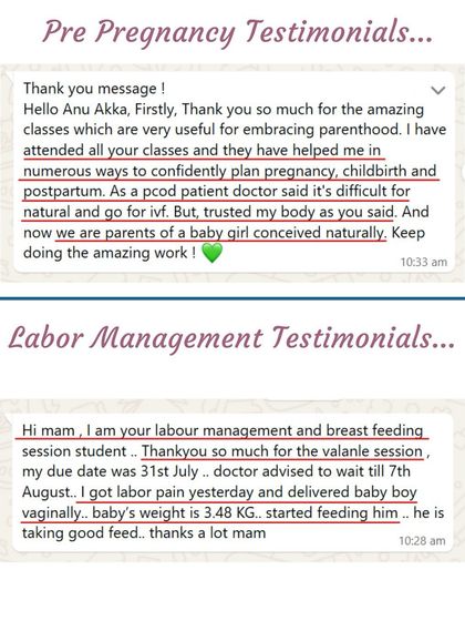 A PCOD patient who conceived naturally after my classes, and a labor management student who had a smooth delivery. These are the results that matter.