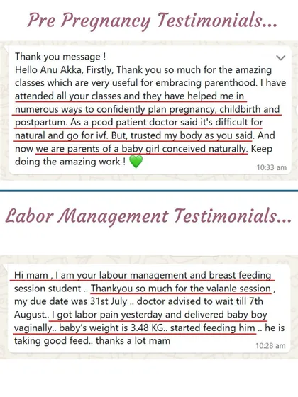 More testimonials from our students. One mother with PCOD conceived naturally, while another had a vaginal birth with a 3.48kg baby.