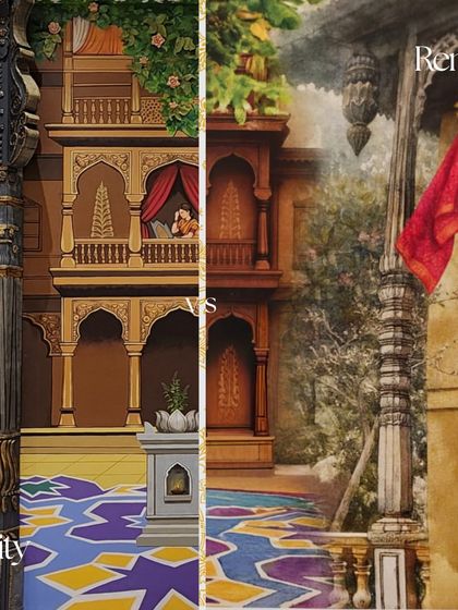 From render to reality. This image shows the comparison between the initial digital render and the final handcrafted mural, highlighting the precision and artistry involved in bringing a concept to life on a large scale.