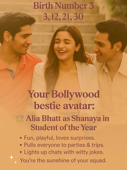 Here, Birth Number 3 is shown as Alia Bhatt's character Shanaya. This highlights the fun, playful, and witty personality that lights up your social circle.