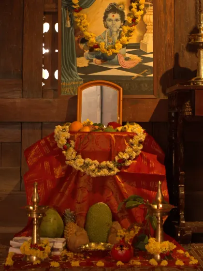 A glimpse of our Vishu celebrations, marking the Malayalam New Year. The 'Vishukkani' arrangement, with its auspicious items, is the first thing seen in the morning to bring prosperity for the year ahead.