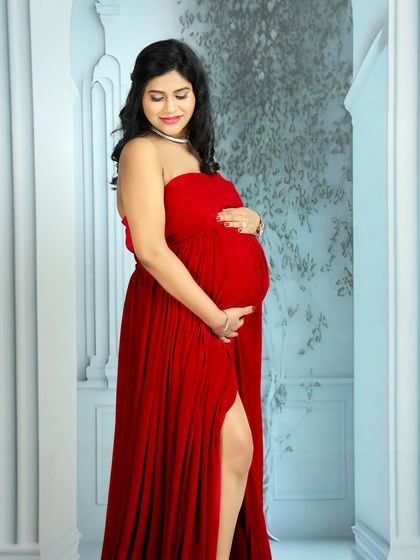 A series of solo portraits showcasing the vibrant and dramatic red gown from my client closet, styled in different ways from regal to romantic.