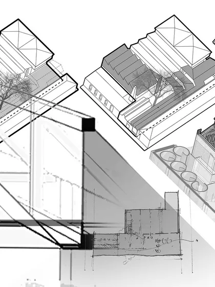 A collage of drawings and diagrams from the IF.BE project. This graphic represents the hundreds of man-hours spent on-site, piecing together a palimpsest of material fragments to understand the factory's history before its transformation.