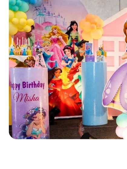 The main stage featured a large backdrop with all the Disney princesses, and I placed a Sofia the First cutout front and center for the birthday girl, Misha.