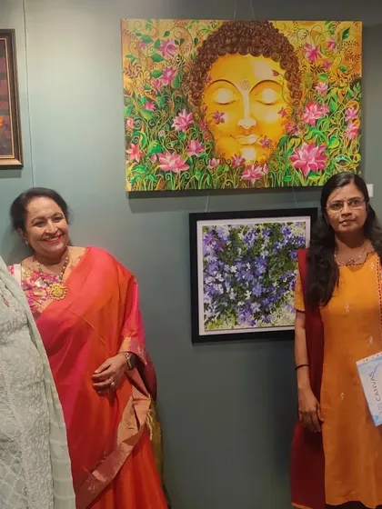 With friends and organizers at the Canvas Art Gallery exhibition.