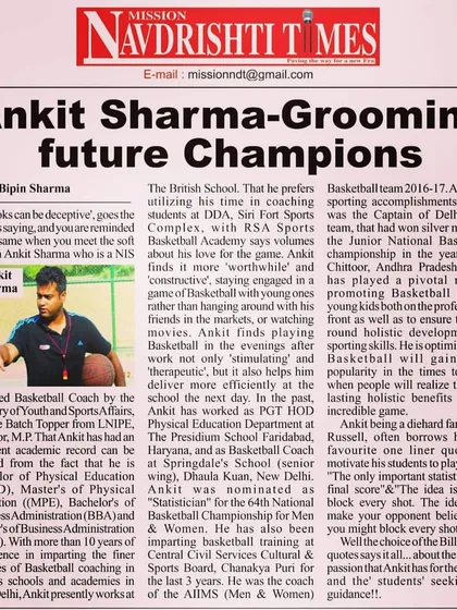 It was an honour to be featured in The Navdrishti Times for our work in grooming future champions. This article highlights our coaching philosophy and our commitment to the holistic development of young basketball players in New Delhi.