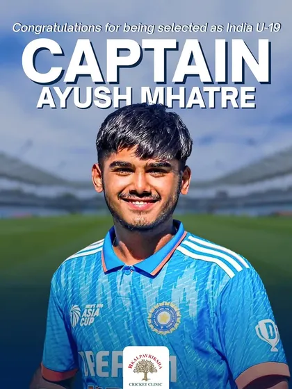 A graphic celebrating Ayush Mhatre's selection as the Captain of the India U-19 team. Leadership is a quality we actively nurture in our players.