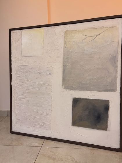 The final framed piece, showcasing its scale and presence. This type of minimalist textured art is perfect for modern interior decor, adding interest without overwhelming the space.