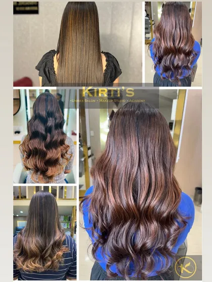 A collage of different hair color results, from straight and highlighted to curly and ombre. This shows the range of my coloring and styling services.