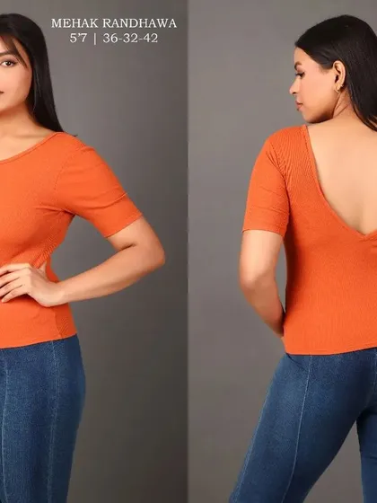 A front and back view for a plus-size fashion brand, demonstrating how to effectively display products for all body types. Clear, well-lit photography is key to building customer confidence.