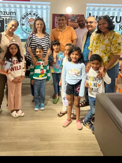 A happy group of kids and parents after a fun-filled afternoon of reading and activities. Our club is all about building a community and making new friends.