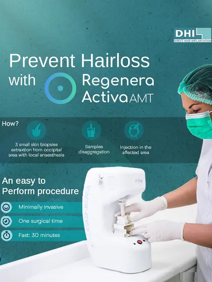 **Regenera Activa: A One-Session Solution:** This infographic explains our revolutionary Regenera Activa AMT treatment. It's a minimally invasive, one-time procedure that uses your body's own cells to prevent hair loss and stimulate natural regrowth, with results often visible in three months.