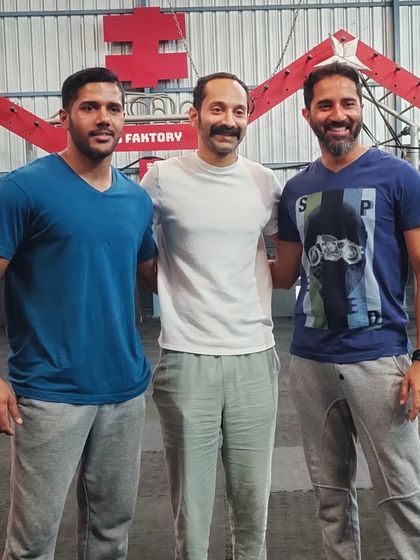 With actor Fahadh Faasil at the Faktory. I've had the pleasure of directing the action for two of his films, including a massive 14-day climax sequence. Building a strong rapport with actors is essential for creating memorable stunts.