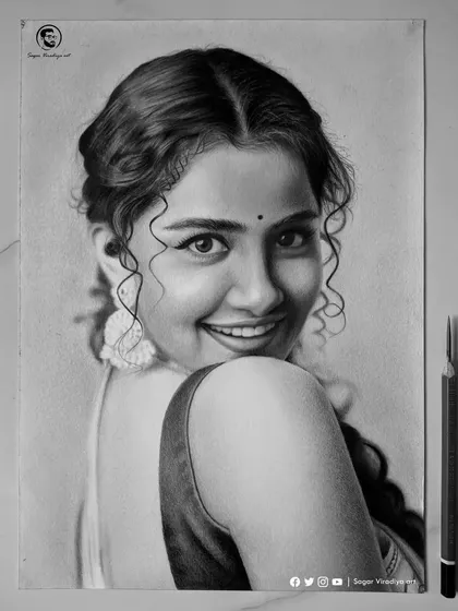 My completed pencil sketch of actress Anupama Parameswaran on A4 size Brustro Bristol paper. I used a combination of graphite and charcoal to capture her traditional look and radiant smile.