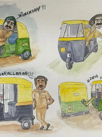 As a Bengalurean, I had to capture the city's iconic auto rickshaws. This watercolor series illustrates the funny and unique quirks every local knows, from the classic 'wonendaaf' fare to the firm 'baralla'. It’s art that tells a relatable, everyday story with a touch of humor.