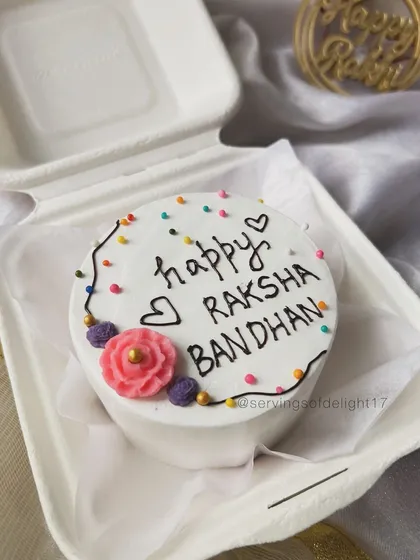 A simple and sweet 'Happy Raksha Bandhan' bento cake. It's the perfect little treat to celebrate with your sibling.