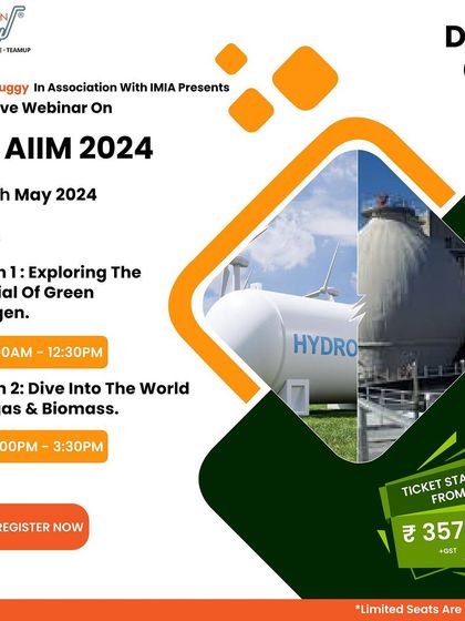 An advertisement for Day 3 of the AIIM 2024 webinar, this graphic details the sessions on Green Hydrogen, Biogas, and Biomass. It clearly outlines the key takeaways for attendees, such as understanding market potential and industry grants.