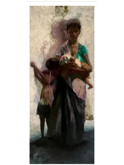 The full composition of "Slum Family," a piece that uses somber tones to speak on health disparities.