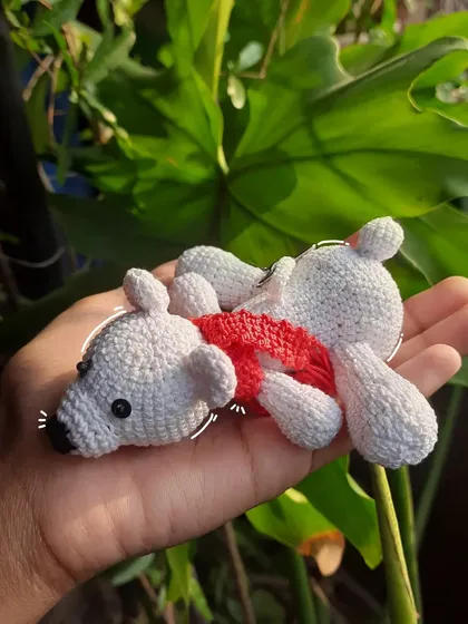 I added some doodles to this polar bear photo to show how sleepy and relaxed he is. It's a big, floppy friend to take with you on your keys.