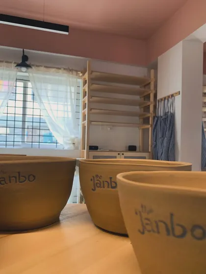 Our studio bowls, freshly stamped with the Janbo logo. Each one is a small piece of our journey, made with care.