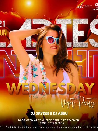 A summer-themed ladies' night poster for a gig in June.