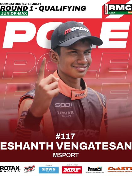 Eshanth Vengatesan is the pole sitter in the Junior Max category for Round 1.