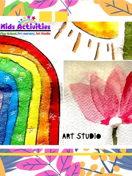 A showcase of creativity and perfection from our Art Studio. These small watercolor paintings of a rainbow, sun, and lotus flower demonstrate the fine control and color-blending skills our students develop.